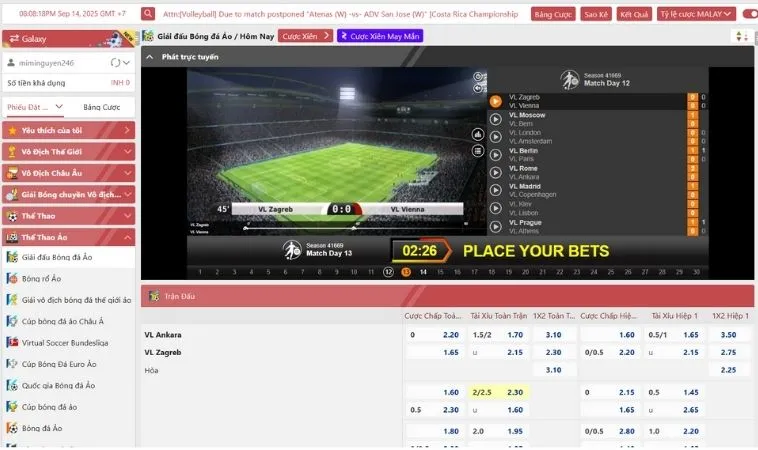 Tìm Hiểu Cá Cược Thể Thao Ảo 12Bet: Cơ Hội Thắng Lớn 2 Giao diện đặt cược thể thao ảo 12Bet