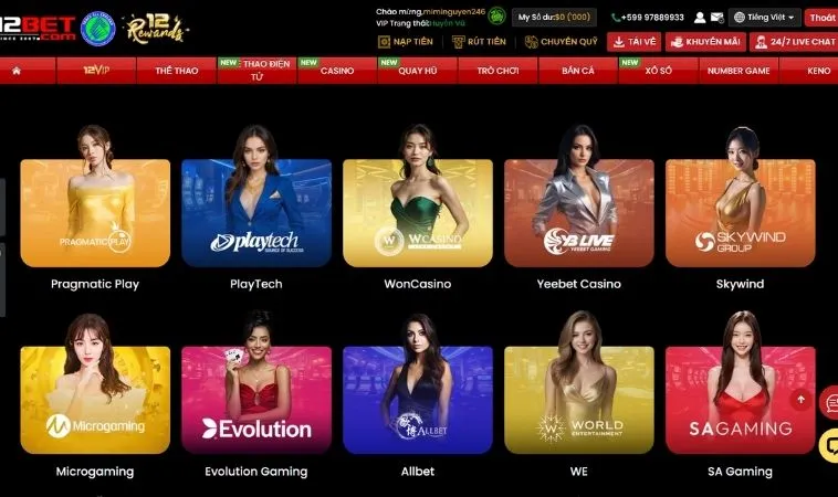 Casino Online Tại 12Bet: Trải Nghiệm Sòng Bạc Đỉnh Cao Tại Nhà 1 Sảnh Casino Online Tại 12Bet hợp tác với nhiều nhà cung cấp uy tín