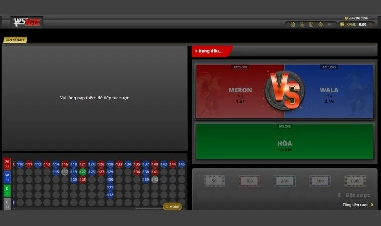 Bí Quyết Chơi Đá Gà WS168 Tại 12Bet Cho Tân Thủ 2 Giao diện đặt cược Đá Gà WS168 Tại 12Bet