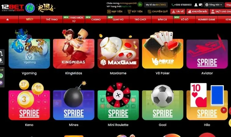 Đa dạng các thể loại game để trải nghiệm tại nhà cái 12BET